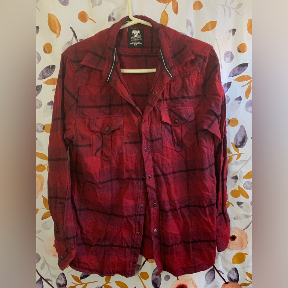 Route 66 Button-Up Flannel Shirt Sz M